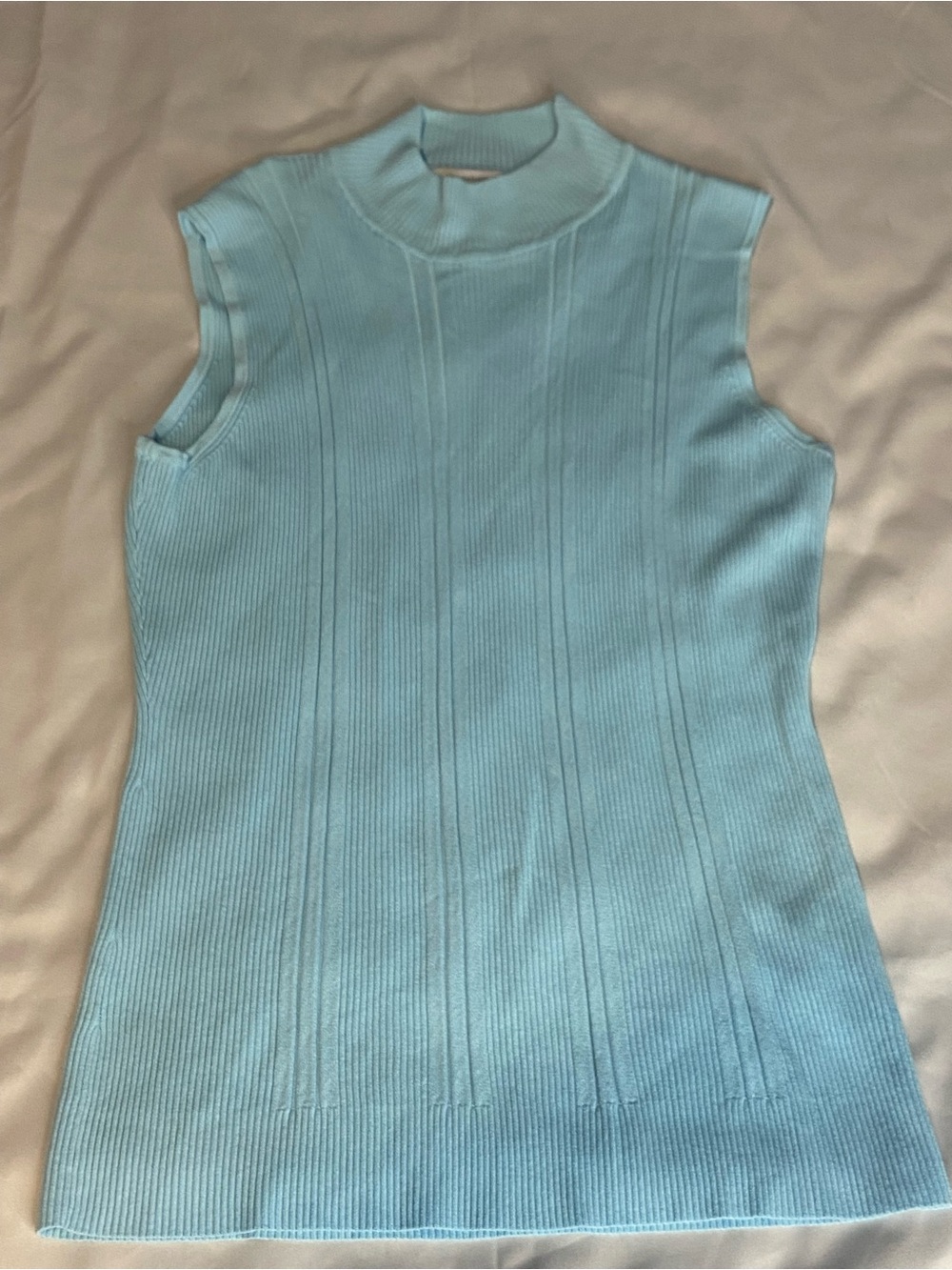 dressbarn Sleeveless Ribbed Mock Neck Tank - Light Blue